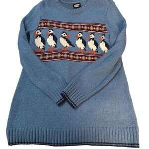 Lands' End Blue Puffin Fair Isle Sweater